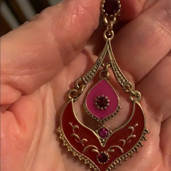 VTG Dark Pink Enamel Earrings - Picture 3 of 4